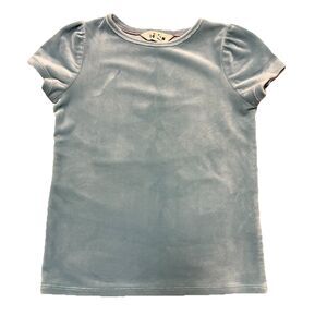 Mini Boden Kids' Top Size 7-8 Y Seamist Velvet Party Top Puff Sleeve Blue EUC